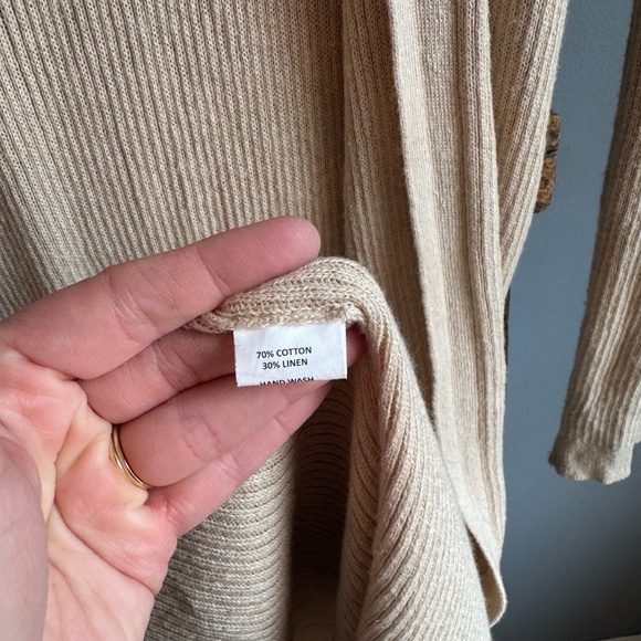 ALI GOLDEN Duster Cardigan Womens Sz S Beige‎ Cream Ribbed Knit Boho Sustainable - Picture 5 of 6